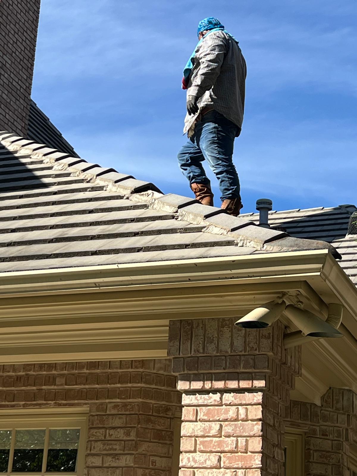 Work on a tile roof